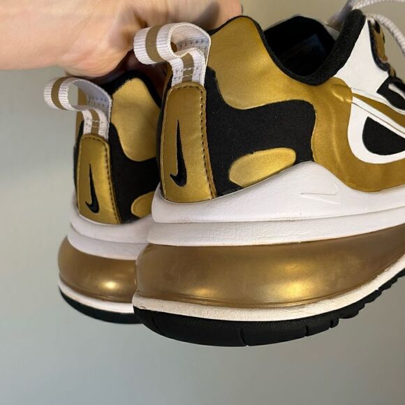 Nike Air Max 270 React Metallic Gold Sneakers Size 7.5 - Picture 10 of 14